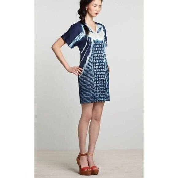 Zoologist Charlotte Linton Anthropologie Falconry Silk Shift Dress Blue Size 4 - Picture 1 of 9